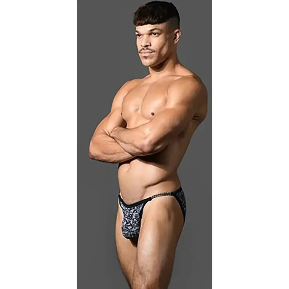 NEW Andrew Christian Chain Lace Bikini Swim Bikini Black White Size Large